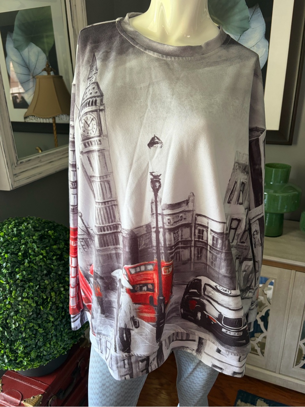 Gray and Red London Scene Decorative Shirt